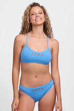  Embroidered Andy Bikini Bottom - Azure Rose
